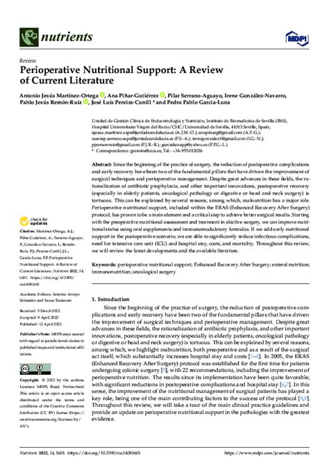 Perioperative Nutritional Support: A Review of Current Literature.